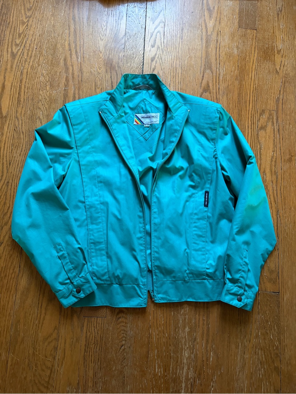 Vintage Members Only Teal Jacket Rainbow Tag Size 9/10 80s
